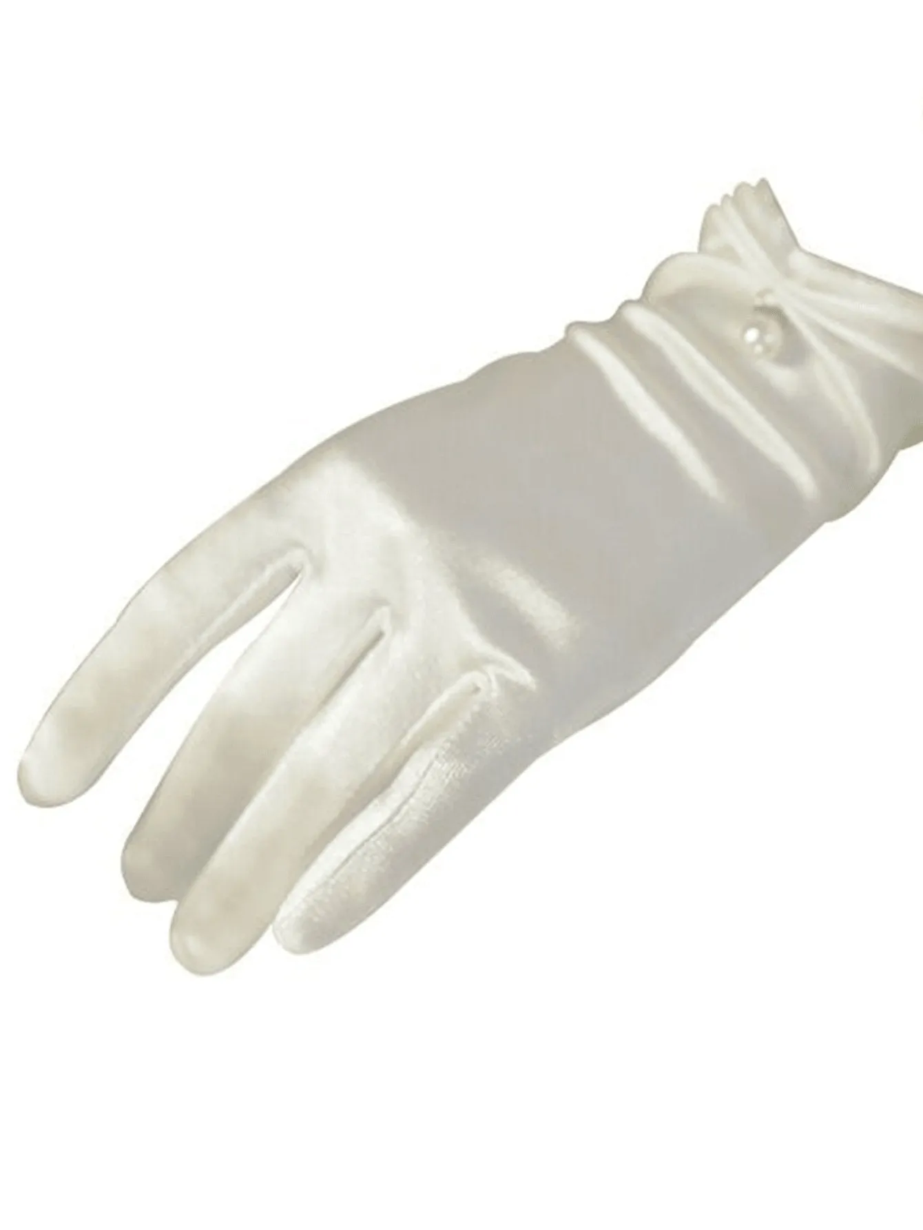 SHEIN 1pair Women's French Vintage Style White Pearl Gloves, Thin Section Sunscreen Party Satin Gloves For Women