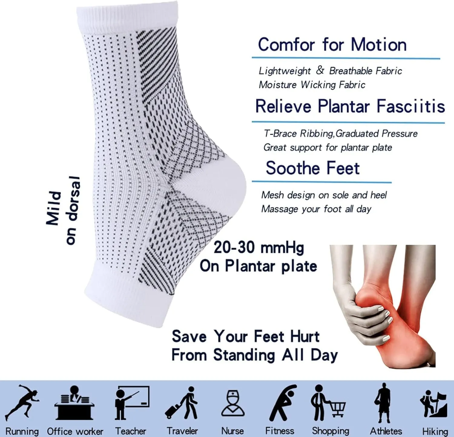 Soothe Pain Relief Socks for Neuropathy Pain , Neuropathy Pain Relief Socks (Large-X-Large, White)