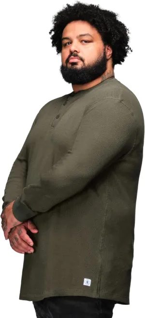 STRONGSIZE Men's Big and Tall Thermal Waffle Henley Long Sleeve  Longer Length 3 Button Henley Shirt