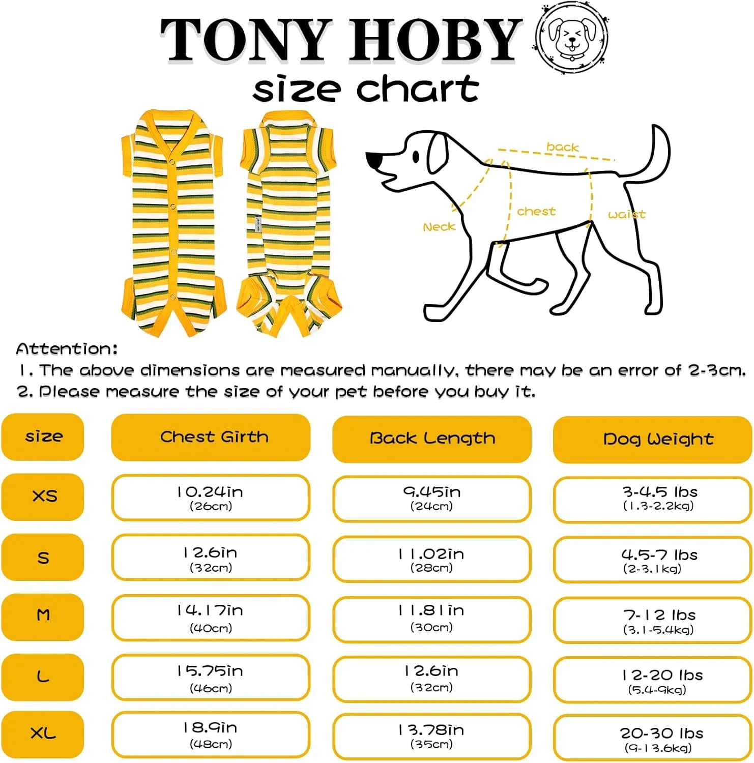 TONY HOBY Dog Pajamas, Dog Surgical Recovery Suit, Knitted Dog Shirt for Small Medium Dog (Yellow&Green, Girl, XL)