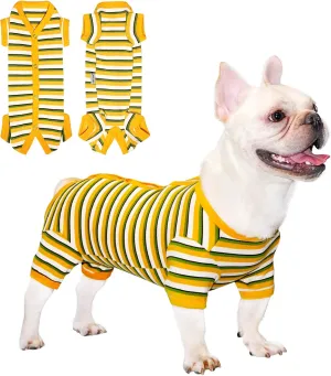TONY HOBY Dog Pajamas, Dog Surgical Recovery Suit, Knitted Dog Shirt for Small Medium Dog (Yellow&Green, Girl, XL)