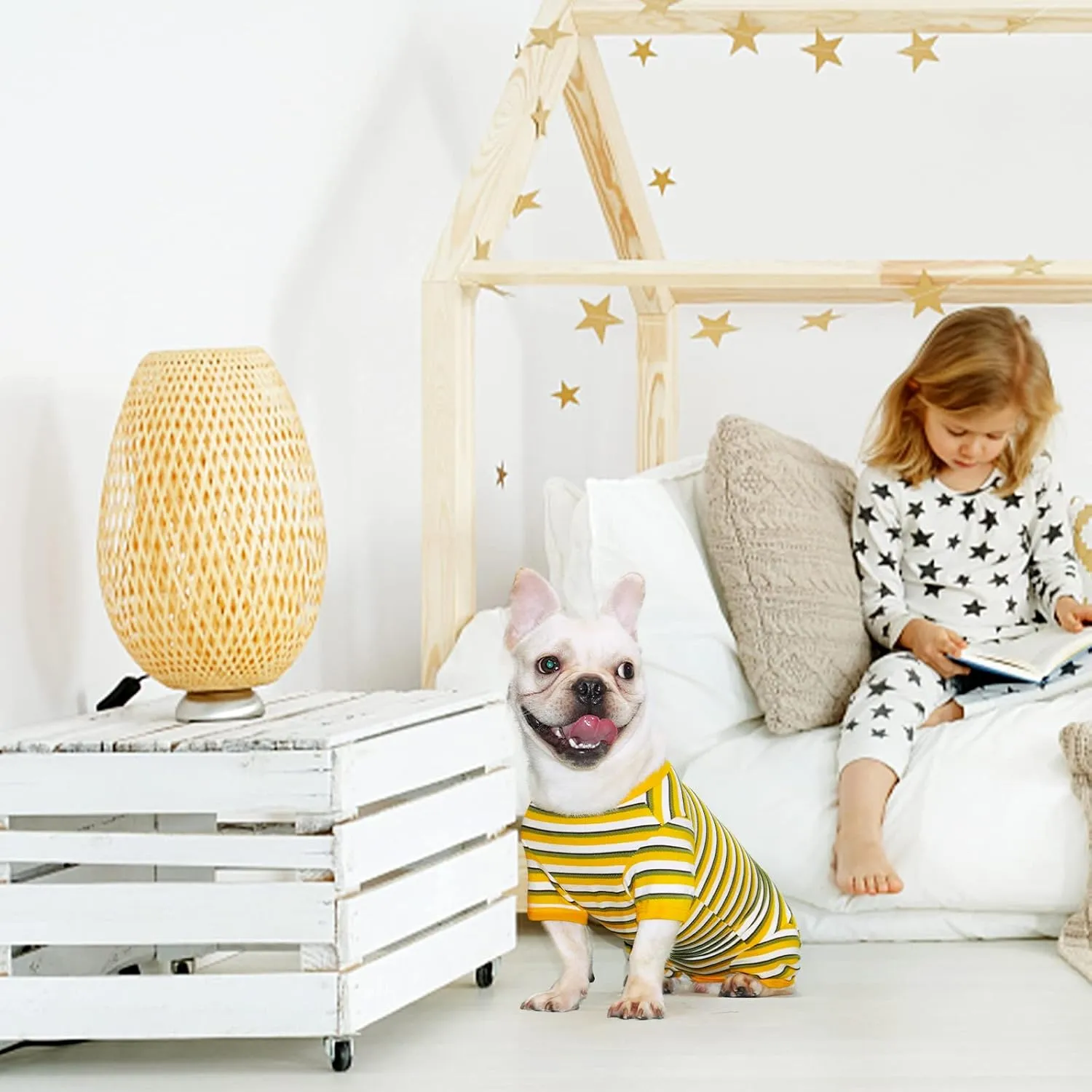 TONY HOBY Dog Pajamas, Dog Surgical Recovery Suit, Knitted Dog Shirt for Small Medium Dog (Yellow&Green, Girl, XL)