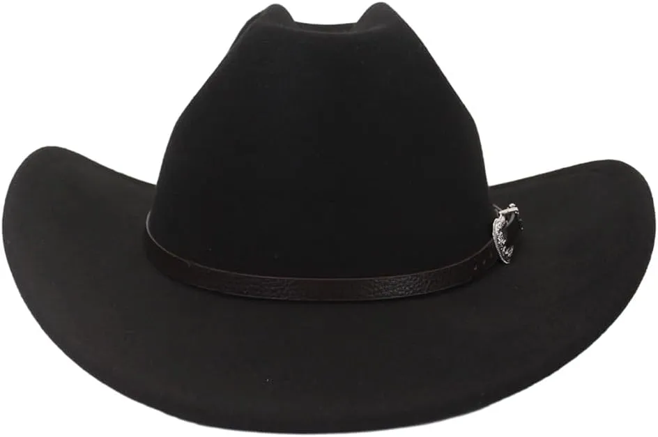 Western Cowboy Hat for Men Women Felt Wide Brim Classic Outdoor Fedora Hats, Cowboy Cowgirl Hats with Belt Buckle