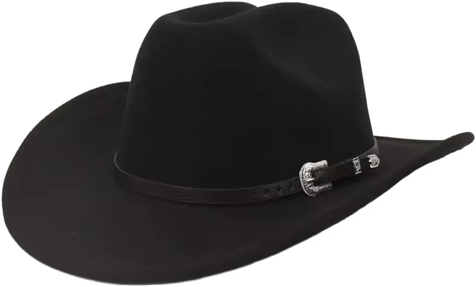 Western Cowboy Hat for Men Women Felt Wide Brim Classic Outdoor Fedora Hats, Cowboy Cowgirl Hats with Belt Buckle