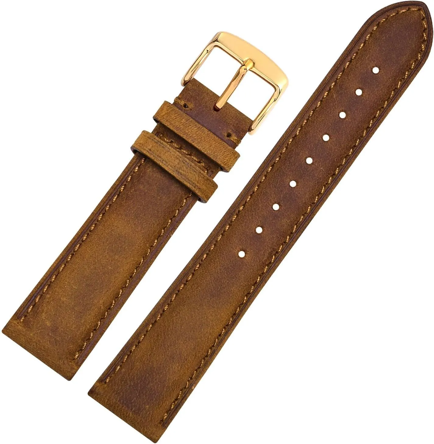 WOCCI 18mm Genuine Leather Watch Band with Gold Buckle (Caramel Brown)