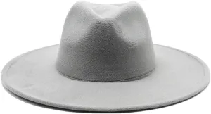 Women Wool Fedoras Cap Men Panama Jazz Hat Wide Brim Big Fedoras Church Cap Gray 56-59cm