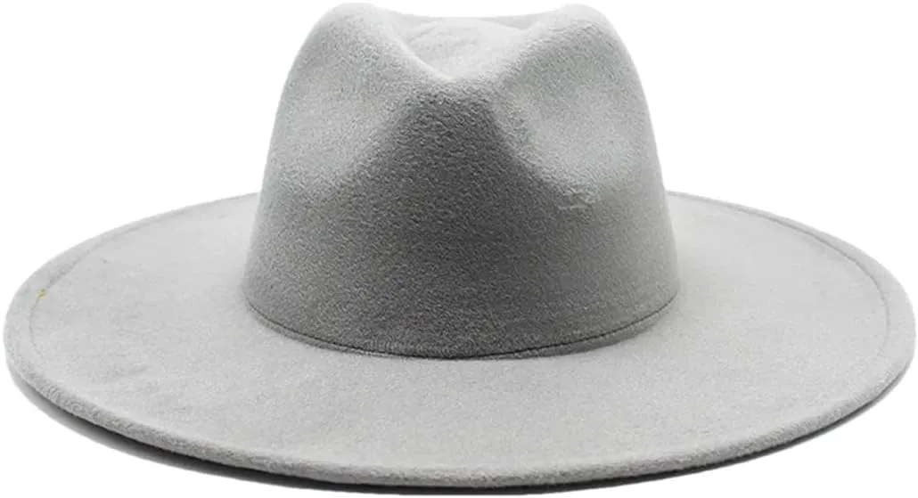 Women Wool Fedoras Cap Men Panama Jazz Hat Wide Brim Big Fedoras Church Cap Gray 56-59cm