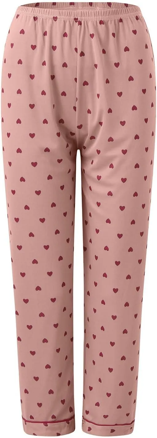 Womens Comfy Pajama Sets Sexy 2 Piece Printed Lapel Button Long Sleeve Shirts Pants Plus Size Casual Loungewear Sets