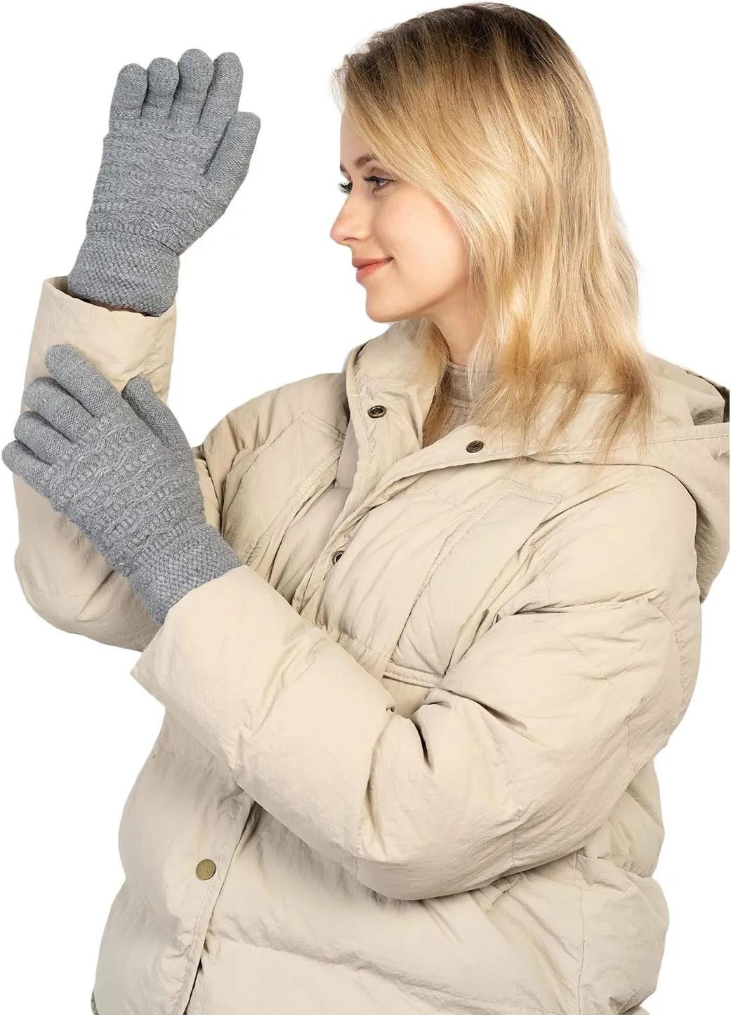 Women's Winter Warm Touch Screen Gloves Womens Thermal Cable Knit Wool Fleece Lined Glove for Cold Weather