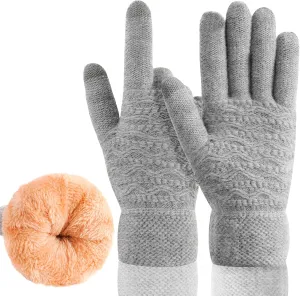 Women's Winter Warm Touch Screen Gloves Womens Thermal Cable Knit Wool Fleece Lined Glove for Cold Weather